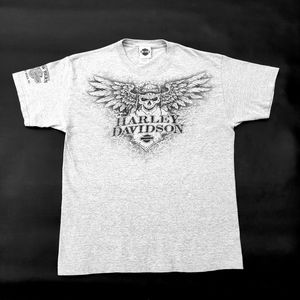 HARLEY-DAVIDSON♡ Men's Gray 'n Black Skull with Wings Short Sleeve Shirt L
